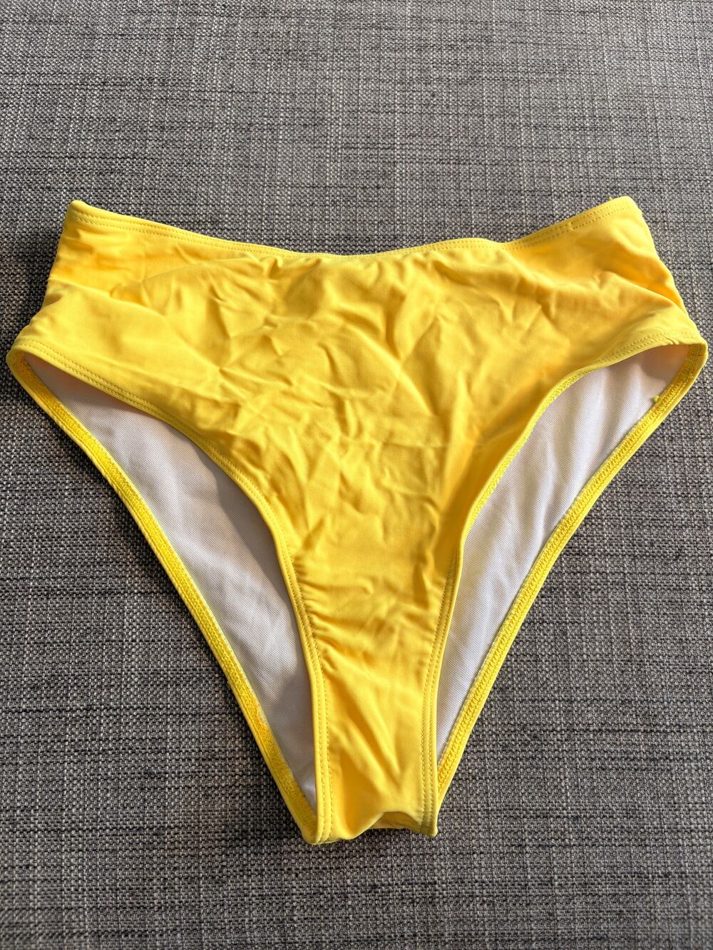 Women's Yellow Bikini Bottom High Cut Stretch Lined Swimwear Solid Size M